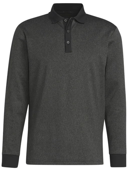 Adidas Essentials Heathered Long Sleeve Polo Shirt - Black Melange