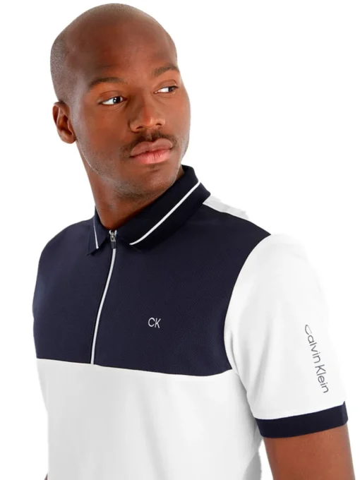 Calvin Klein Whitman Zipped Polo - White/Navy