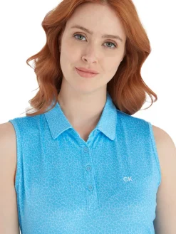 Calvin Klein Women'S Crackle Sleeveless Polo - Heritage Blue/White