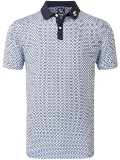 Footjoy Lisle Circle Print Golf Shirt (Athletic Fit) - Navy/True Blue/Almond