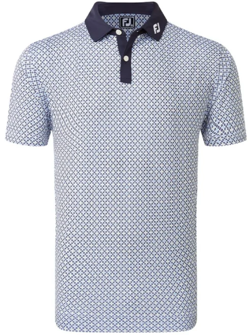 Footjoy Lisle Circle Print Golf Shirt (Athletic Fit) - Navy/True Blue/Almond