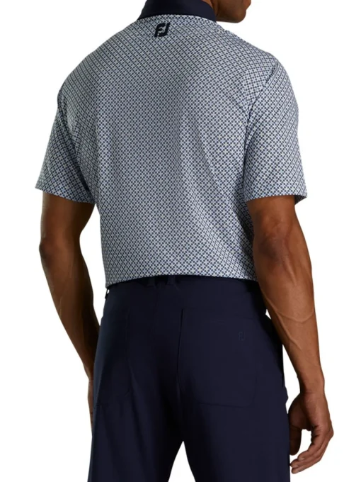 Footjoy Lisle Circle Print Golf Shirt (Athletic Fit) - Navy/True Blue/Almond