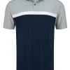 Footjoy Lisle Colour Block Golf Shirt (Athletic Fit) - Heather Grey/White/Navy