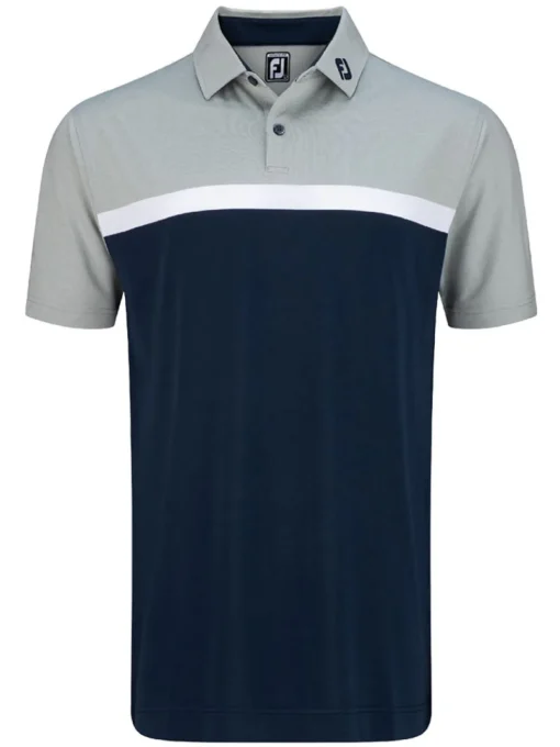 Footjoy Lisle Colour Block Golf Shirt (Athletic Fit) - Heather Grey/White/Navy