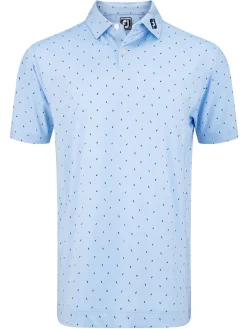 Footjoy Lisle Paisey Print Golf Shirt (Athletic Fit) - Sky/Navy