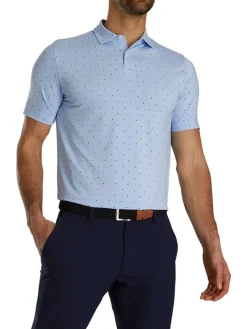 Footjoy Lisle Paisey Print Golf Shirt (Athletic Fit) - Sky/Navy