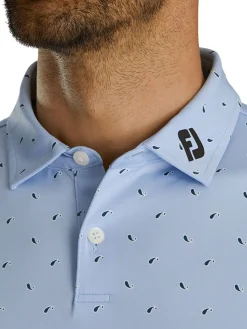 Footjoy Lisle Paisey Print Golf Shirt (Athletic Fit) - Sky/Navy