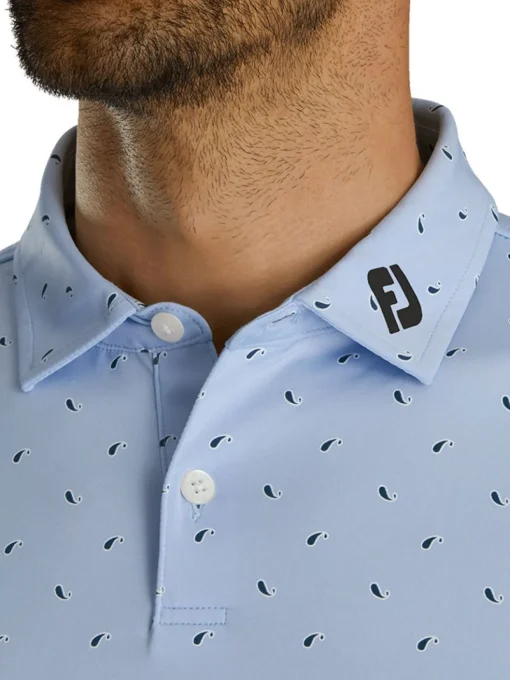 Footjoy Lisle Paisey Print Golf Shirt (Athletic Fit) - Sky/Navy