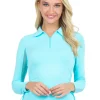 Ibkul Adjustable Long Sleeve Zip Polo - Seafoam