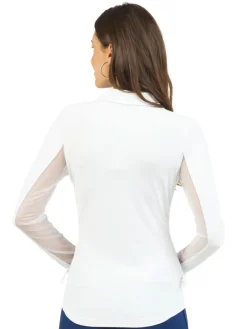 Ibkul Adjustable Long Sleeve Zip Polo - White