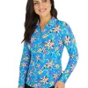 Ibkul Estela Print Long Sleeve Mock Neck Top - Blue/Multi