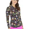 Ibkul Estela Print Long Sleeve Mock Neck Top - Black/Multi