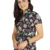 Ibkul Estela Print Short Sleeve Mock Neck - Black/Multi