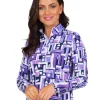 Ibkul Jennifer Print Long Sleeve Mock Neck Top - Plum/Navy