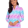 Ibkul Jesse Print Long Sleeve Mock Neck Top - Hot Pink/Turquoise