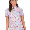 Ibkul Massie Print Short Sleeve Mock Neck - Watermelon/Multi