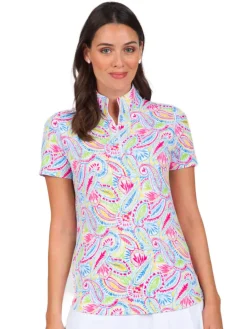 Ibkul Massie Print Short Sleeve Mock Neck - Watermelon/Multi