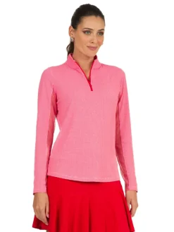 Ibkul Mini Check Long Sleeve Mock Neck Top - Red/White