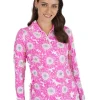 Ibkul Ruthie Print Long Sleeve Mock Neck Top - Hot Pink/White