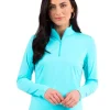 Ibkul Solid Long Sleeve Mock Neck Top - Seafoam
