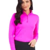 Ibkul Solid Long Sleeve Mock Neck Top - Hot Pink