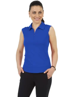 Ibkul Solid Sleeveless Polo - Blue