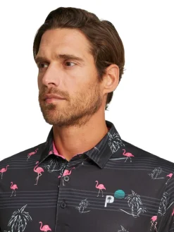 Puma X Palm Tree Crew Print Polo - Puma Black/Charming Pink