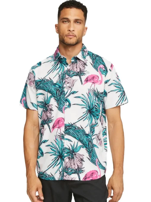 Puma X Palm Tree Crew Print Button Down Polo - White Glow/Charming Pink